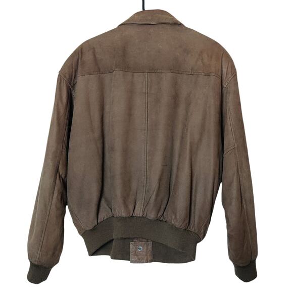 Vtg Greg Bell Brown Suede Leather Bomber Aviator Jacket Large Retro 90s Pilot - Picture 2 of 16